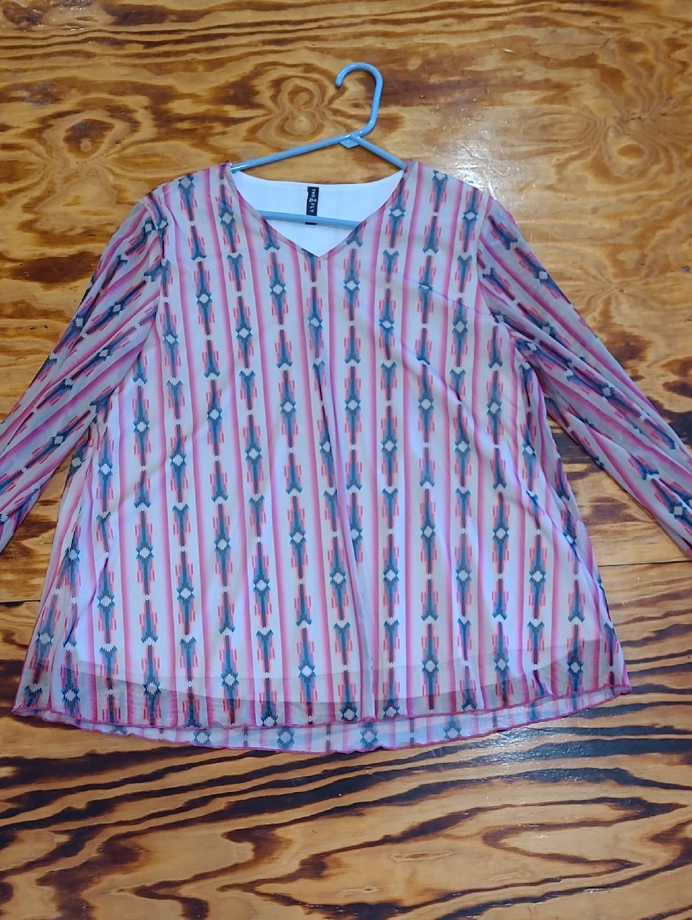 Light Pink Patterned V-Neck Women's Top